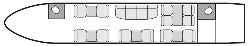 Interior layout plan of Bombardier Challenger 850 SE, short &amp; Medium range Business Jets Charters, large cabin executive aircraft - V.I.P. accomodation, max. of passengers: 16, with crew: 2 pilots, 1 or 2 flight attendant, available for private business jets charter with a Private Aircraft.