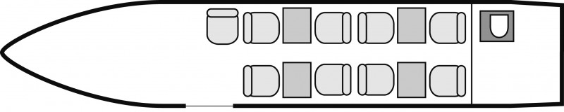 Interior layout plan of Cessna Citation Sovereign, short &amp; Medium range Business Jets Charters, mid size, stand-up cabin aircraft, max. of passengers: 9, with crew: 2 pilots, available for private business jets charter with a Private Aircraft.