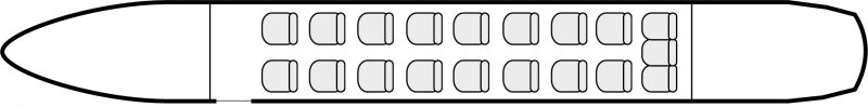 Interior layout plan of Beechcraft 1900 Airliner, short range Business Aircraft Charters, commercial airliner seating, light size cabin aircraft, max. of passengers: 19, with crew: 2 pilots, 1 flight attendant, available for private business jets charter with a Business Aircraft.