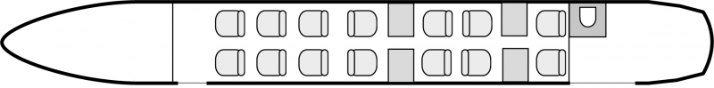 Interior layout plan of Beechcraft 1900D VIP, short range Business Aircraft Charters, light size cabin aircraft, VIP accomodation, max. of passengers: 14, with crew: 2 pilots, 1 flight attendant, available for private business jets charter with a Business Aircraft.