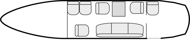 Other interior layout plan of Beechcraft Super King Air 200, short range Business Aircraft Charters, light size cabin aircraft, max. of passengers: 9, with crew: 2 pilots, available for private business jets charter with a Air Taxi.