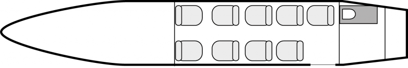 Interior layout plan of Fairchild Merlin III, short range Business Aircraft Charters, light size cabin aircraft, max. of passengers: 9, with crew: 2 pilots, available for private business jets charter with a Air Taxi.