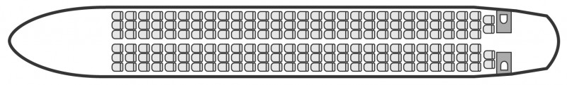 Interior layout plan of Airbus A320, airliners Charters, commercial airliner cabin seating, max. of passengers: 180, with crew, available for private business jets charter with a Airliner.
