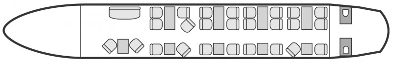 Interior layout plan of Airbus A319 CJ, long range Business Jets Charters, wide body cabin aircraft, V.I.P. accomodation, max. of passengers: 44, with crew: 2 pilots, 2 to 4 flight attendants, available for private business jets charter with a Business Jet.