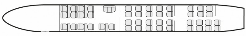 Interior layout plan of Boeing 757 Executive, long range Business Jets Charters, wide body cabin aircraft, V.I.P. accomodation, max. of passengers: 52, with crew: 2 pilots, 2 to 6 flight attendants, available for private business jets charter with a Business Jet.