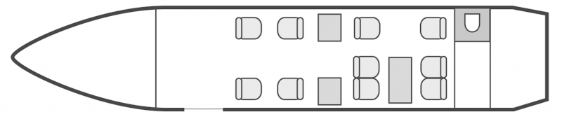 Other interior layout plan of Dassault Falcon 2000, long range Business Jets Charters, large cabin executive aircraft - V.I.P. accomodation, max. of passengers: 10, with crew: 2 pilots, 1 flight attendant, available for private business jets charter with a Private Jet.