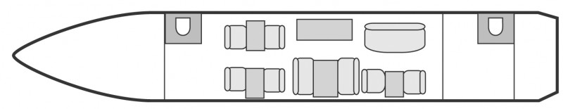 Interior layout plan of Gulfstream IV, long range Business Jets Charters, large cabin executive aircraft - V.I.P. accomodation, max. of passengers: 13, with crew: 2 pilots, 1 or 2 flight attendants, available for private business jets charter with a Private Aircraft.