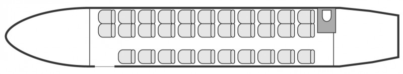 Interior layout plan of Dornier 328 Jet, airliners Charters, commercial airliner cabin seating, max. of passengers: 32, with crew: 2 pilots, 1 flight attendant, available for private business jets charter with a Airliner.