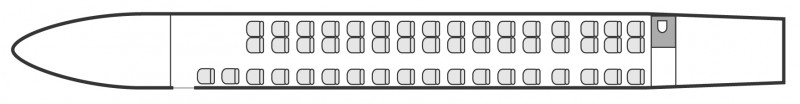 Interior layout plan of Embraer Erj 145 Jet, airliners Charters, commercial airliner cabin seating, max. of passengers: 49, with crew: 2 pilots, 1 flight attendant, available for private business jets charter with a Airliner.