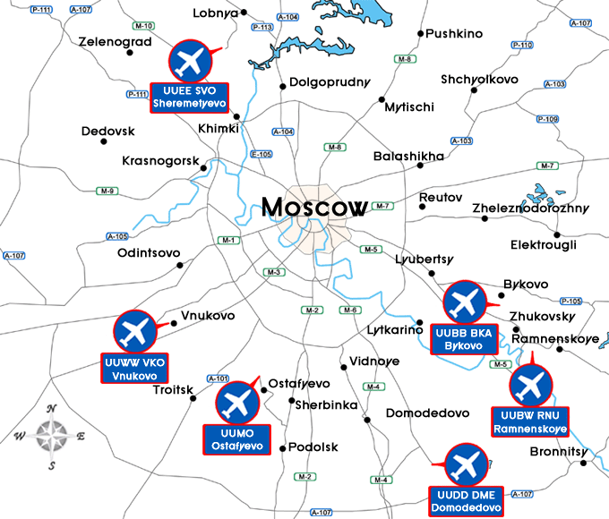 Map of Moscow airports