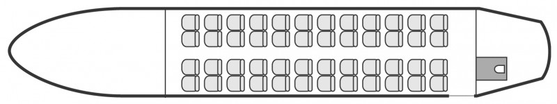 Interior layout plan of Avro Business Jet BAE 146 VIP, short & Medium range Business Jets Charters, , max. of passengers: 46, with crew: 2 pilots, 2 flight attendant, available for private business jets charter with a Business Jet.