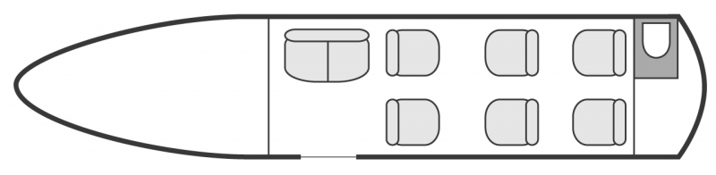 Interior layout plan of Cessna CitationJet CJ4, short &amp; Medium range Business Jets Charters, light size cabin aircraft, max. of passengers: 8, with crew: 2 pilots, available for private business jets charter with a Business Aircraft.