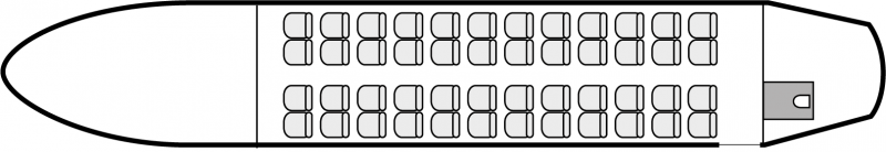 Interior layout plan of ATR 42, short range Business Aircraft Charters, commercial airliner cabin seating, max. of passengers: 50, with crew: 2 pilots, 1 flight attendant, available for private business jets charter with a Airliner.