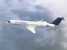 Bombardier Regional Jet CRJ, Airliner, used by Private Jet Charter service from AB Corporate Aviation, showing crj-regional-flying-sky.