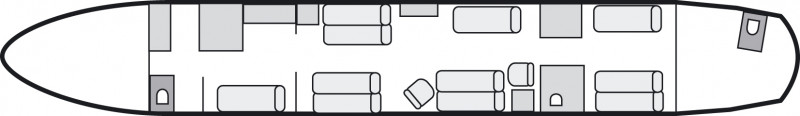 Other interior layout plan of Airbus A318 Elite, long range Business Jets Charters, wide body cabin aircraft, V.I.P. accomodation, max. of passengers: 19, with crew: 2 pilots, 3 flight attendants, available for private business jets charter with a Private Jet.