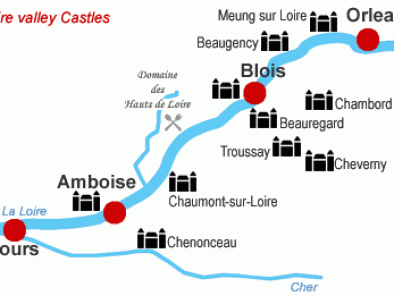 VIP excursion Loire valley castles: Cheverny and Beauregard by a Private Helicopter, thanks to Private Jet Charter service from AB Corporate Aviation, showing loire-valley-castles-map.