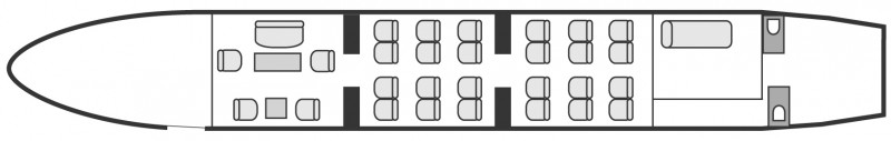 Other interior layout plan of Boeing Business Jet BBJ, long range Business Jets Charters, wide body cabin aircraft, V.I.P. accomodation, max. of passengers: 44, with crew: 2 pilots, 2 to 4 flight attendants, available for private business jets charter with a Private Jet.