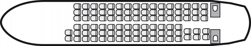 Interior layout plan of Avro RJ85, airliners Charters, commercial airliner cabin seating, max. of passengers: 95, with crew: 2 pilots, 2 flight attendants, available for private business jets charter with a Airliner.