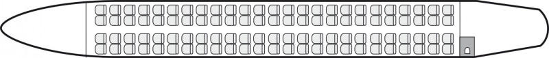 Interior layout plan of Bombardier CRJ 1000, airliners Charters, commercial airliner cabin seating, max. of passengers: 100, with crew: 2 pilots, 2 flight attendants, available for private business jets charter with a Airliner.