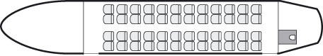 Interior layout plan of Bombardier Regional Jet CRJ, airliners Charters, commercial airliner cabin seating, max. of passengers: 50, with crew: 2 pilots, 1 or 2 flight attendant, available for private business jets charter with a Airliner.