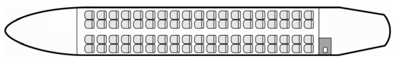 Interior layout plan of Embraer 170, airliners Charters, commercial airliner cabin seating, max. of passengers: 76, with crew: 2 pilots, 2 flight attendants, available for private business jets charter with a Airliner.