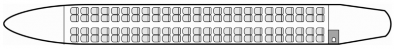 Interior layout plan of Embraer 190, airliners Charters, commercial airliner cabin seating, max. of passengers: 100, with crew: 2 pilots, 2 flight attendants, available for private business jets charter with a Airliner.